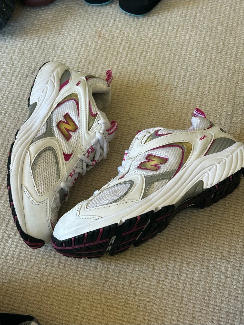 New Balance Kids White Sneakers with Pink Accents